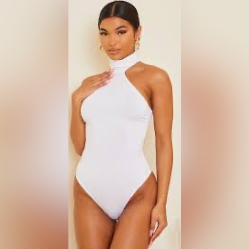 White Slinky High Neck Backless Bodysuit